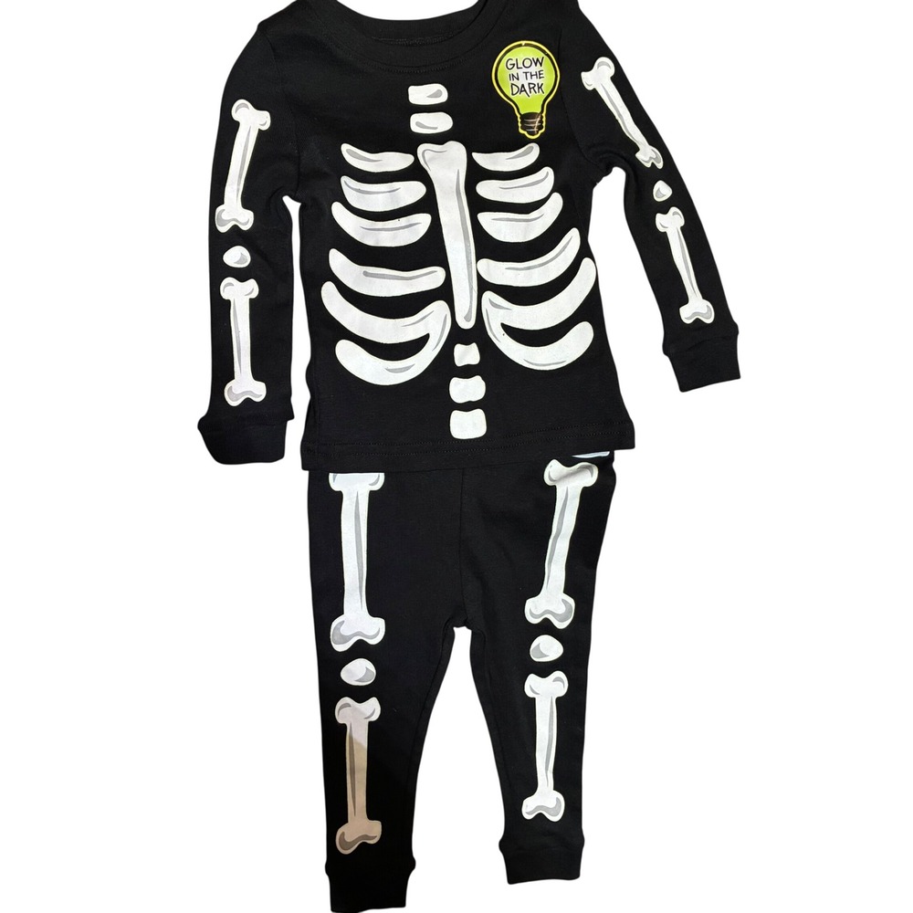 Komar Kids 12M Black Skeleton Pajamas Glow in‎ the Dark Halloween Costume